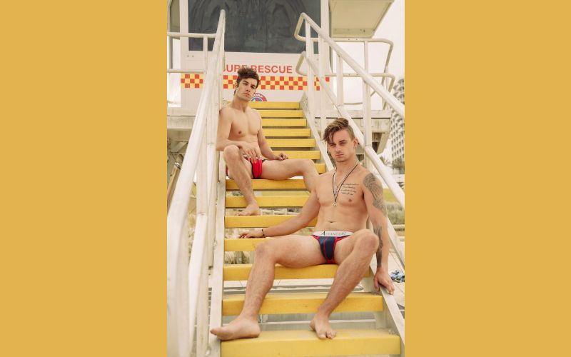 Aussie boys in their briefs on the beach